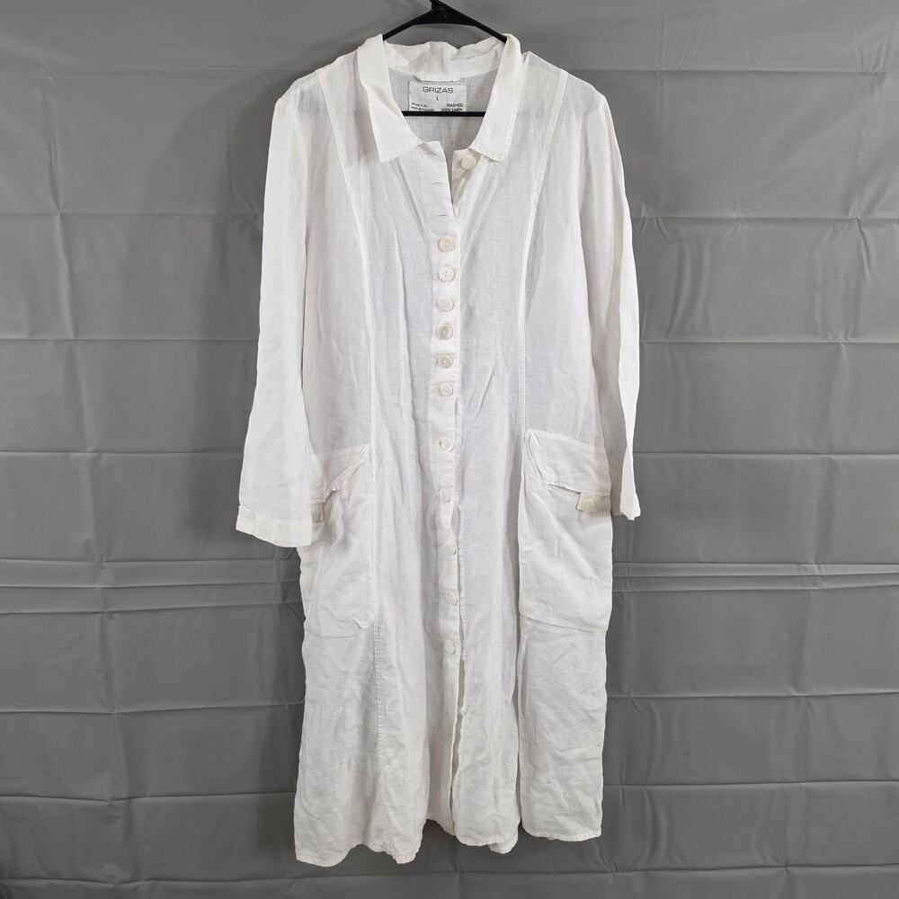 Grizas Dress Womens Large Linen Midi Shirt White Summer Resort Coastal Boho